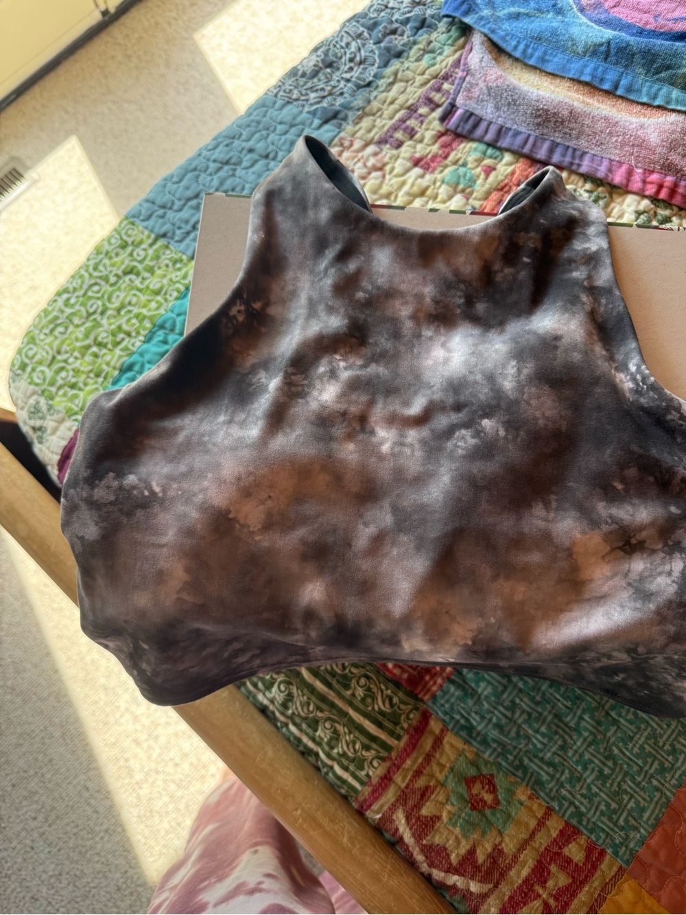 Athleta Black Grayish Tie-Dye High Neck Crop Tank